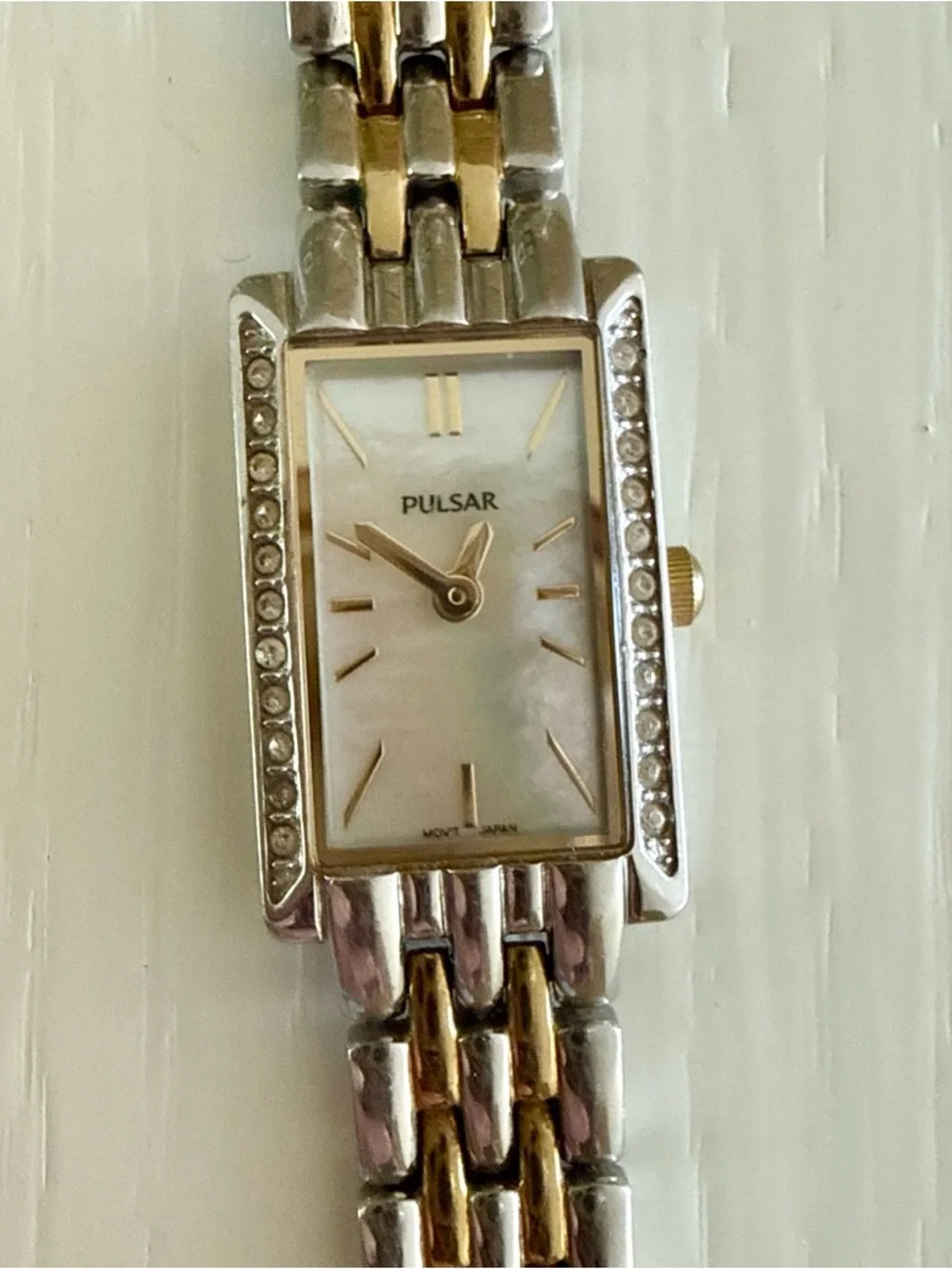 Pulsar Women's Two-Tone Rectangular Crystal Watch - Silver/Gold, Swaroski Bezel
